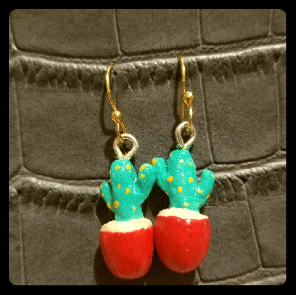 Cactus earrings with 18k gold plated hooks